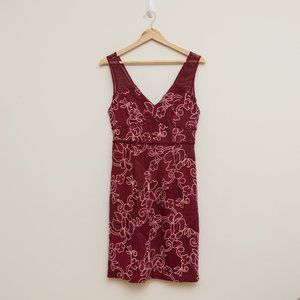 Pretty, Fitted Burgundy Embroidered Dress from Anthropologie size 4